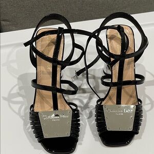 Dior Black patent leather Strappy Heels with Silver Accents